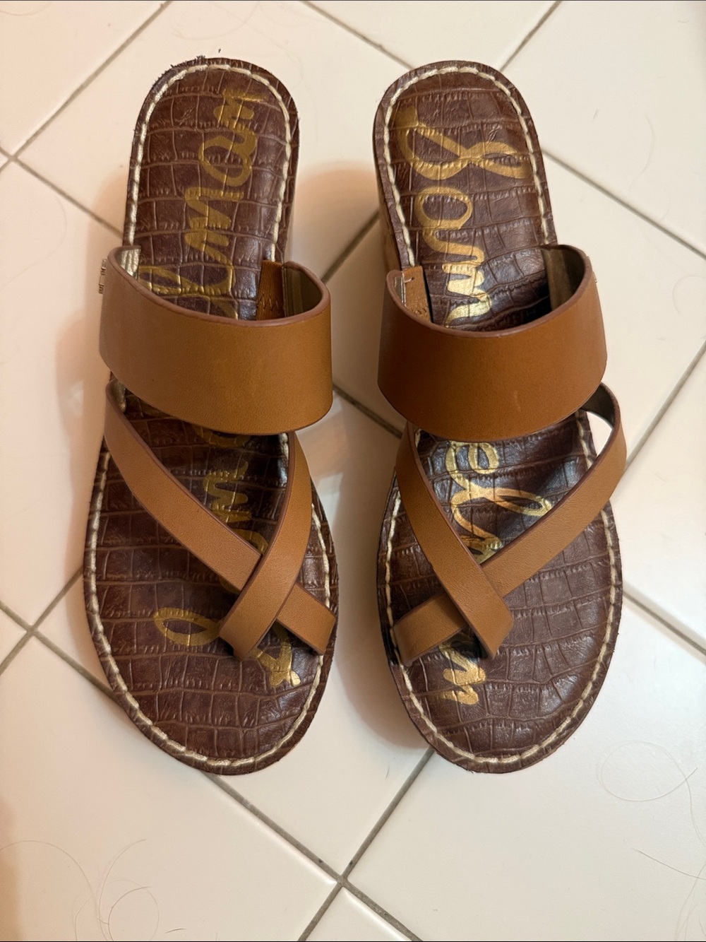 Sam Edelman Tan Brown Crisscross Slide Sandals